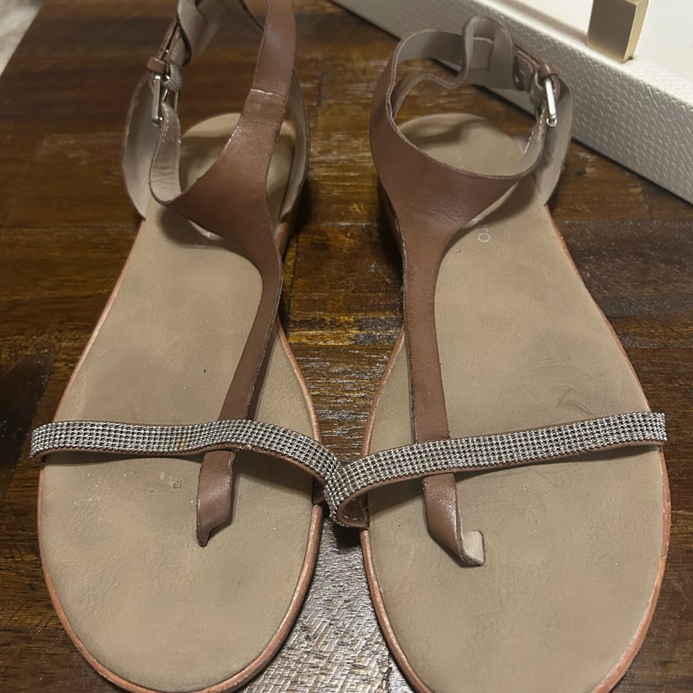 Franco Sarto Brown Sandals with Rhinestone Embellishments